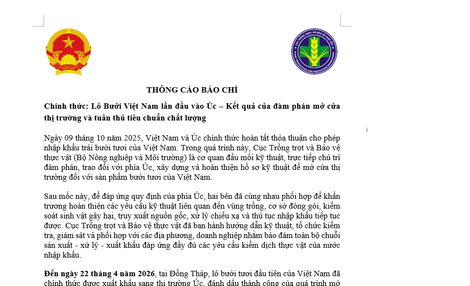 Chính thức: Lô Bưởi Việt Nam lần đầu vào Úc – Kết quả của đàm phán mở cửa thị trường và tuân thủ tiêu chuẩn chất lượng
