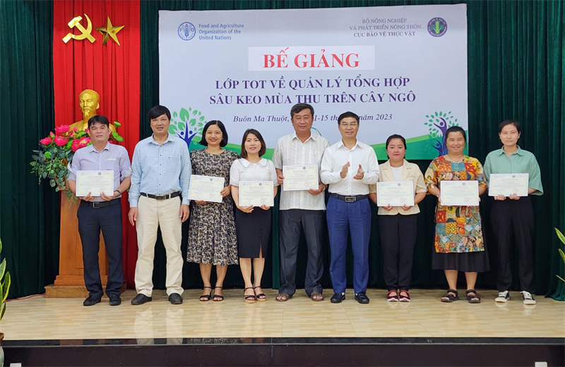 Cấp giấy chứng nhận giảng viên TOT-IPM về quản lý sâu keo mùa thu cho 35 cán bộ